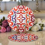 - Supla2li-8761-Gorsel1 - Realhomes  Realhomes Beyaz Zemin Üzerinde Çini Desenli Dijital Baskılı Modern 2'li Yuvarlak Servis Altlığı - Supla Realhomes