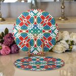 - Supla2li-8765-Gorsel1 - Realhomes  Realhomes Beyaz Zemin Üzerinde Çini Desenli Dijital Baskılı Modern 2'li Yuvarlak Servis Altlığı - Supla Realhomes