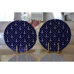 Realhomes Renkli Zemin Üzerinde Modern Çapa Desenli 2'li Yuvarlak Servis Altlığı - Supla Realhomes