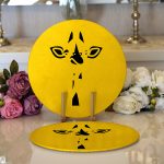 Realhomes Renkli Zemin Üzerinde Onedraw Çizimli Zurafa Silüeti 2'li Yuvarlak Servis Altlığı - Supla Realhomes