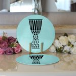 Realhomes Renkli Zemin Üzerinde Onedraw Çizimli Kupa Desenli Modern 2'li Yuvarlak Servis Altlığı - Supla Realhomes