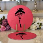 - Supla2li-8804-Gorsel1 - Realhomes  Realhomes Renkli Zemin Üzerinde Onedraw Çizimli Ağaç Desenli Modern 2'li Yuvarlak Servis Altlığı - Supla Realhomes