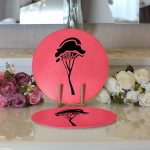 - Supla2li-8804-Gorsel3 - Realhomes  Realhomes Renkli Zemin Üzerinde Onedraw Çizimli Ağaç Desenli Modern 2'li Yuvarlak Servis Altlığı - Supla Realhomes