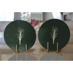 - Supla2li-8807-Gorsel2 - Realhomes Realhomes Renkli Zemin Üzerinde Yaprak Desenli Dijital Baskılı Modern 2'li Yuvarlak Servis Altlığı - Supla Realhomes