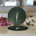 - Supla2li-8807-Gorsel3 - Realhomes Realhomes Renkli Zemin Üzerinde Yaprak Desenli Dijital Baskılı Modern 2'li Yuvarlak Servis Altlığı - Supla Realhomes