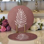 - Supla2li-8809-Gorsel1 - Realhomes  Realhomes Renkli Zemin Üzerinde Yaprak Desenli Dijital Baskılı Modern 2'li Yuvarlak Servis Altlığı - Supla Realhomes