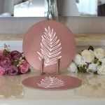 - Supla2li-8809-Gorsel3 - Realhomes  Realhomes Renkli Zemin Üzerinde Yaprak Desenli Dijital Baskılı Modern 2'li Yuvarlak Servis Altlığı - Supla Realhomes