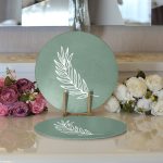 Realhomes Renkli Zemin Üzerinde Yaprak Desenli Dijital Baskılı Modern 2'li Yuvarlak Servis Altlığı - Supla Realhomes