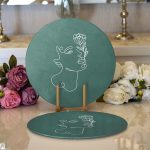 - Supla2li-8831-Gorsel1 - Realhomes Realhomes Renkli Zemin Üzerinde Onedraw Çizimli Bayan Silüeti 2'li Yuvarlak Servis Altlığı - Supla Realhomes