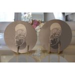 - Supla2li-8833-Gorsel2 - Realhomes Realhomes Renkli Zemin Üzerinde Onedraw Çizimli Bayan Silüeti 2'li Yuvarlak Servis Altlığı - Supla Realhomes