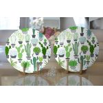 Realhomes Beyaz Zemin Üzerinde Yeşil Kaktüs Desenli 2'li Yuvarlak Servis Altlığı - Supla Realhomes