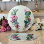 Realhomes Beyaz Zemin Üzerinde Kaktüs Desenli Dijital Baskılı Modern 2'li Yuvarlak Servis Altlığı - Supla Realhomes