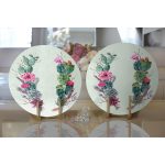 Realhomes Beyaz Zemin Üzerinde Kaktüs Desenli Dijital Baskılı Modern 2'li Yuvarlak Servis Altlığı - Supla Realhomes