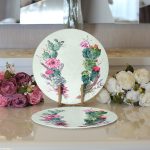 Realhomes Beyaz Zemin Üzerinde Kaktüs Desenli Dijital Baskılı Modern 2'li Yuvarlak Servis Altlığı - Supla Realhomes