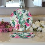 - Supla2li-8851-Gorsel3 - Realhomes Realhomes Renkli Zemin Üzerinde Kaktüs Desenli Dijital Baskılı Modern 2'li Yuvarlak Servis Altlığı - Supla Realhomes