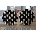 Realhomes Siyah Zemin Üzerinde Kaktüs Desenli Dijital Baskılı Modern 2'li Yuvarlak Servis Altlığı - Supla Realhomes