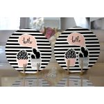 Realhomes Renkli Zemin Üzerinde Siyah Çizgili Kaktüs Desenli Modern 2'li Yuvarlak Servis Altlığı - Supla Realhomes