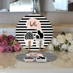 Realhomes Renkli Zemin Üzerinde Siyah Çizgili Kaktüs Desenli Modern 2'li Yuvarlak Servis Altlığı - Supla Realhomes