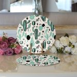 - Supla2li-8857-Gorsel3 - Realhomes Realhomes Renkli Zemin Üzerinde Kaktüs Desenli Dijital Baskılı Modern 2'li Yuvarlak Servis Altlığı - Supla Realhomes