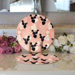 - Supla2li-8859-Gorsel3 - Realhomes Realhomes Renkli Zemin Üzerinde Yaprak Desenli Dijital Baskılı Modern 2'li Yuvarlak Servis Altlığı - Supla Realhomes