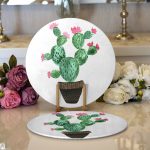 Realhomes Beyaz Zemin Üzerinde Kaktüs Desenli Dijital Baskılı Modern 2'li Yuvarlak Servis Altlığı - Supla Realhomes