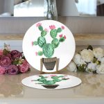 Realhomes Beyaz Zemin Üzerinde Kaktüs Desenli Dijital Baskılı Modern 2'li Yuvarlak Servis Altlığı - Supla Realhomes