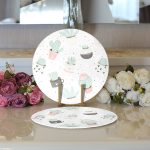 Realhomes Beyaz Zemin Üzerinde Kaktüs Desenli Dijital Baskılı Modern 2'li Yuvarlak Servis Altlığı - Supla Realhomes