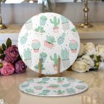 - Supla2li-8869-Gorsel1 - Realhomes Realhomes Beyaz Zeminli Renkli Kaktüs Desenli Dijital Baskılı Modern 2'li Yuvarlak Servis Altlığı - Supla Realhomes