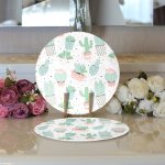 - Supla2li-8869-Gorsel3 - Realhomes Realhomes Beyaz Zeminli Renkli Kaktüs Desenli Dijital Baskılı Modern 2'li Yuvarlak Servis Altlığı - Supla Realhomes