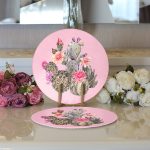 - Supla2li-8871-Gorsel3 - Realhomes Realhomes Renkli Zemin Üzerinde Kaktüs Desenli Dijital Baskılı Modern 2'li Yuvarlak Servis Altlığı - Supla Realhomes