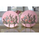 Realhomes Renkli Zemin Üzerinde Kaktüs Desenli Dijital Baskılı Modern 2'li Yuvarlak Servis Altlığı - Supla Realhomes