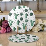 Realhomes Beyaz Zeminli Renkli Kaktüs Desenli Dijital Baskılı Modern 2'li Yuvarlak Servis Altlığı - Supla Realhomes