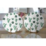 Realhomes Beyaz Zeminli Renkli Kaktüs Desenli Dijital Baskılı Modern 2'li Yuvarlak Servis Altlığı - Supla Realhomes