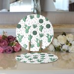 Realhomes Beyaz Zeminli Renkli Kaktüs Desenli Dijital Baskılı Modern 2'li Yuvarlak Servis Altlığı - Supla Realhomes