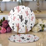 Realhomes Beyaz Zeminli Renkli Kaktüs Desenli Dijital Baskılı Modern 2'li Yuvarlak Servis Altlığı - Supla Realhomes