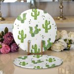 - Supla2li-8876-Gorsel1 - Realhomes Realhomes Beyaz Zeminli Renkli Kaktüs Desenli Dijital Baskılı Modern 2'li Yuvarlak Servis Altlığı - Supla Realhomes