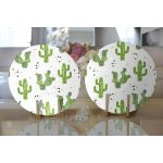 - Supla2li-8876-Gorsel2 - Realhomes Realhomes Beyaz Zeminli Renkli Kaktüs Desenli Dijital Baskılı Modern 2'li Yuvarlak Servis Altlığı - Supla Realhomes