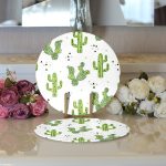 - Supla2li-8876-Gorsel3 - Realhomes Realhomes Beyaz Zeminli Renkli Kaktüs Desenli Dijital Baskılı Modern 2'li Yuvarlak Servis Altlığı - Supla Realhomes