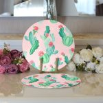 - Supla2li-8877-Gorsel3 - Realhomes Realhomes Renkli Zemin Üzerinde Kaktüs Desenli Dijital Baskılı Modern 2'li Yuvarlak Servis Altlığı - Supla Realhomes