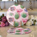 - Supla2li-8881-Gorsel1 - Realhomes Realhomes Renkli Zemin Üzerinde Kaktüs Desenli Dijital Baskılı Modern 2'li Yuvarlak Servis Altlığı - Supla Realhomes