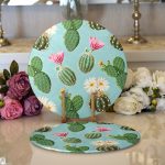- Supla2li-8882-Gorsel1 - Realhomes Realhomes Renkli Zemin Üzerinde Kaktüs Desenli Dijital Baskılı Modern 2'li Yuvarlak Servis Altlığı - Supla Realhomes