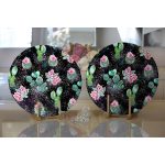 - Supla2li-8885-Gorsel2 - Realhomes Realhomes Siyah Zemin Üzerinde Kaktüs Desenli Dijital Baskılı Modern 2'li Yuvarlak Servis Altlığı - Supla Realhomes