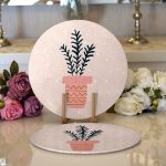 - Supla2li-8886-Gorsel1 - Realhomes  Realhomes Renkli Zemin Üzerinde Yaprak Desenli Dijital Baskılı Modern 2'li Yuvarlak Servis Altlığı - Supla Realhomes