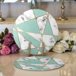 Realhomes Renkli Geometrik Desenli Mermer Motifli Dijital Baskılı Modern 2'li Yuvarlak Servis Altlığı - Supla Realhomes