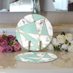 Realhomes Renkli Geometrik Desenli Mermer Motifli Dijital Baskılı Modern 2'li Yuvarlak Servis Altlığı - Supla Realhomes