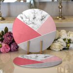 - Supla2li-8894-Gorsel1 - Realhomes  Realhomes Renkli Geometrik Desenli Mermer Motifli Dijital Baskılı Modern 2'li Yuvarlak Servis Altlığı - Supla Realhomes