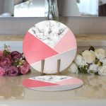 - Supla2li-8894-Gorsel3 - Realhomes  Realhomes Renkli Geometrik Desenli Mermer Motifli Dijital Baskılı Modern 2'li Yuvarlak Servis Altlığı - Supla Realhomes