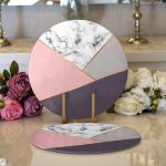 - Supla2li-8895-Gorsel1 - Realhomes Realhomes Renkli Geometrik Desenli Mermer Motifli Dijital Baskılı Modern 2'li Yuvarlak Servis Altlığı - Supla Realhomes