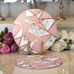 - Supla2li-8896-Gorsel1 - Realhomes Realhomes Renkli Geometrik Desenli Mermer Motifli Dijital Baskılı Modern 2'li Yuvarlak Servis Altlığı - Supla Realhomes