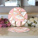 - Supla2li-8896-Gorsel3 - Realhomes Realhomes Renkli Geometrik Desenli Mermer Motifli Dijital Baskılı Modern 2'li Yuvarlak Servis Altlığı - Supla Realhomes